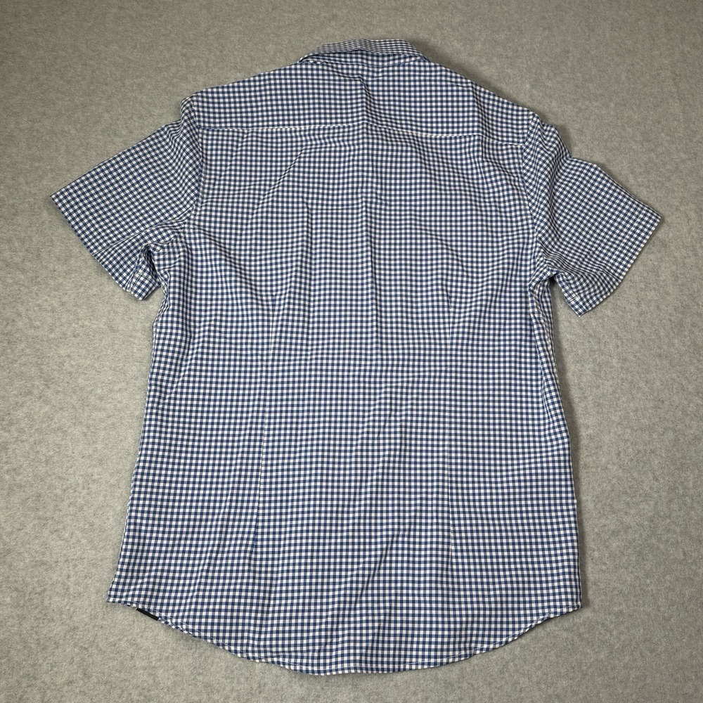 Barbell Shirt Mens Medium Blue White Gingham Short Sleeve Button Front Stretch - Picture 9 of 9